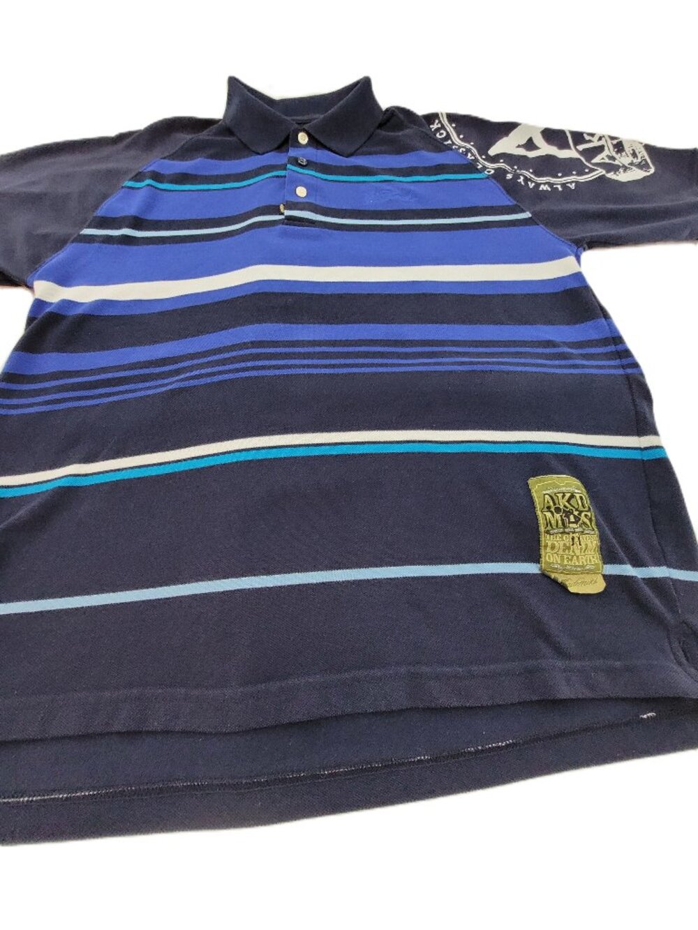 Akademiks Jeanius Rugby Polo Shirt Black and Blue Short Sleeve Y2K Size 2XL